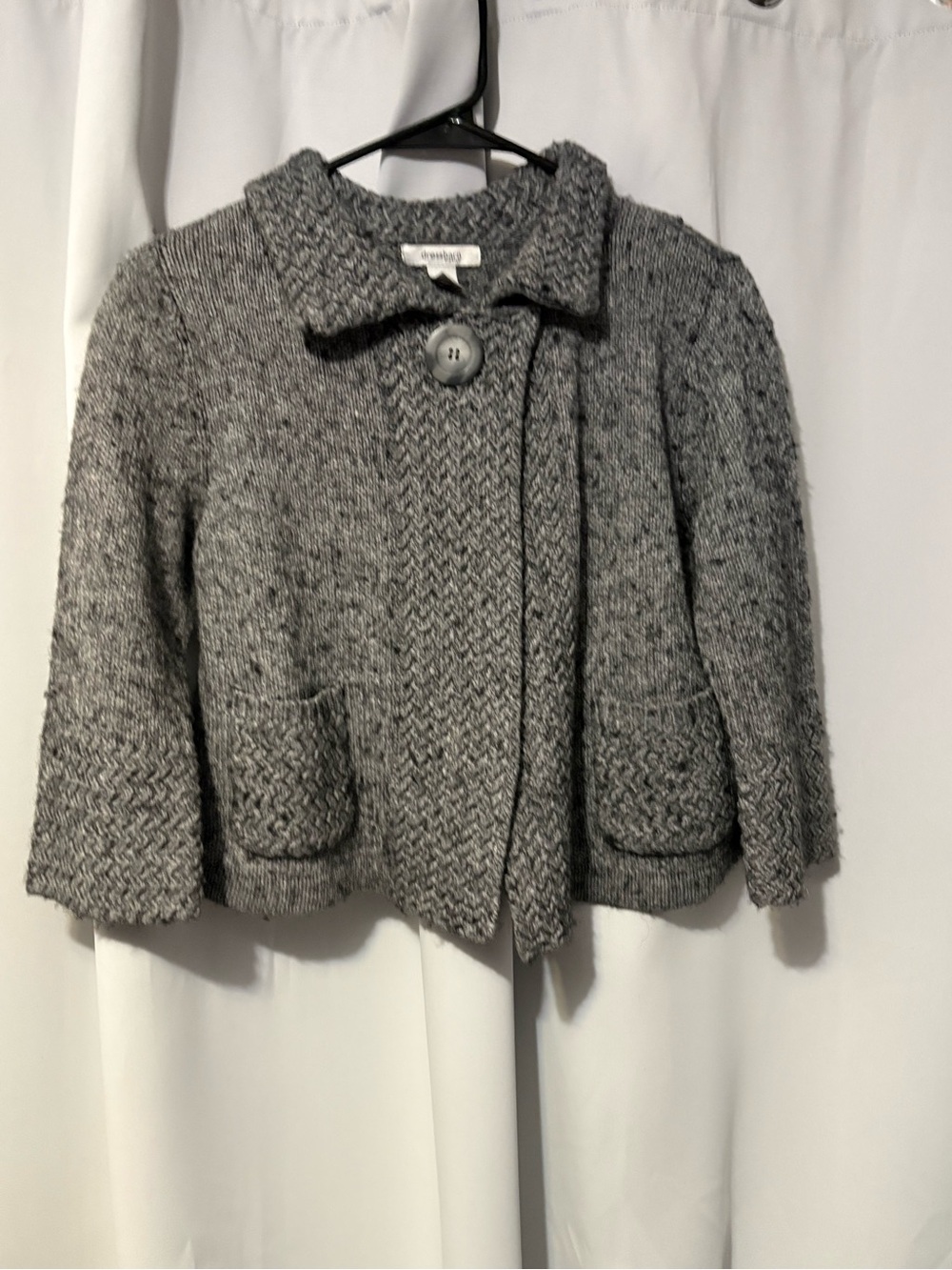 dressbarn Gray Textured Cropped Knit Jacket with Single Button